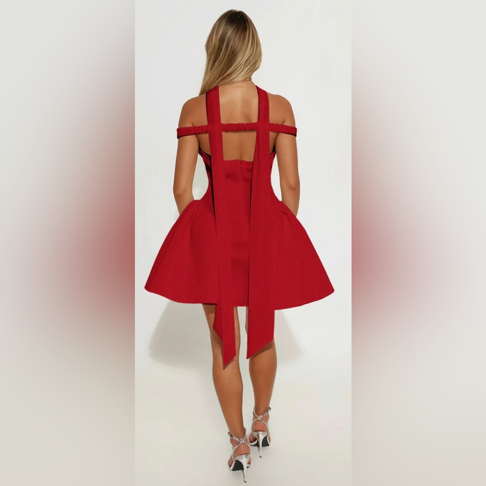 Fashion Nova Grand Beauty Off Shoulder Mini Dress - Red *scarf not included* - Picture 3 of 10